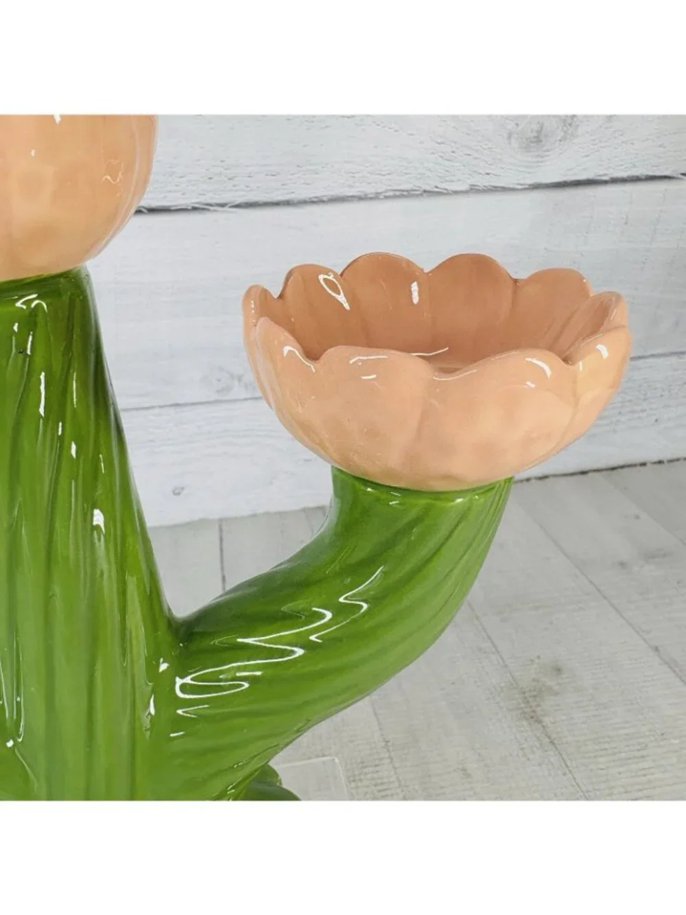 Threshold Target GREEN CACTUS Peach Flowers Ceramic Candle Holders Candelabra